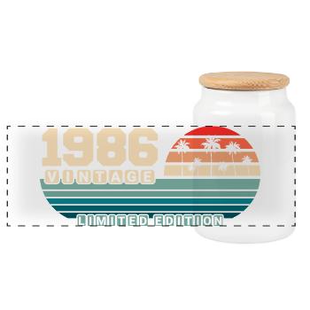 39e anniversaire 1986 Vintage 1986 Coucher de soleil rétro - Boîte à biscuits avec couvercle en bois - blanc - Devant