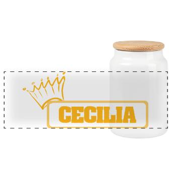 Cecilia als Name - Panorama Keksdose mit Holzdeckel - Weiß - Vorne
