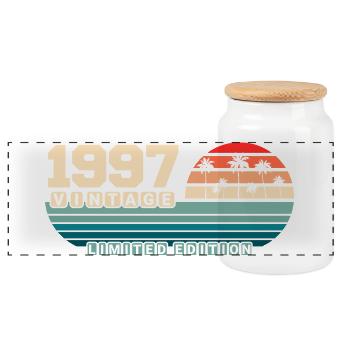 28. Geburtstag 1997 Vintage 1997 Retro Sunset - Panorama Keksdose mit Holzdeckel - Weiß - Vorne