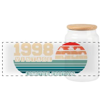 27th Birthday 1998 Vintage 1998 Retro Sunset - Panoramic Cookie Jar with Wooden Lid - white - Front