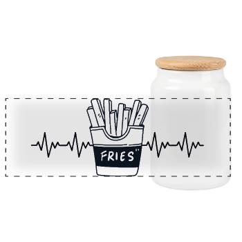 Frites Frites Frites Frites Frites ECG Rythme cardiaque - Boîte à biscuits avec couvercle en bois - blanc - Devant