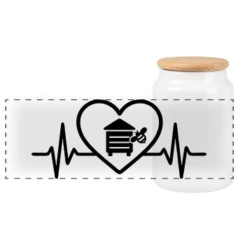 Heart beekeeper beehive - Panoramic Cookie Jar with Wooden Lid - white - Front