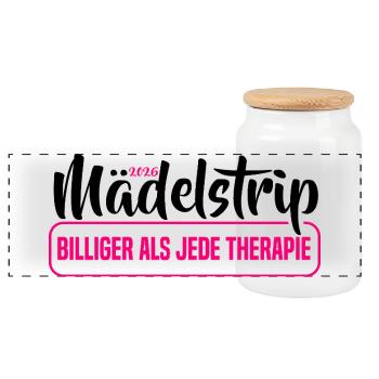 Girls Trip 2026 Mädelstour Mädlstrip Mädelstrip - Panorama Keksdose mit Holzdeckel - Weiß - Vorne