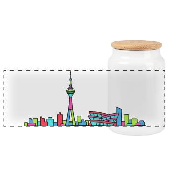 Tour de télévision Skyline de la ville de Stuttgart Art moderne en ligne - Boîte à biscuits avec couvercle en bois - blanc - Devant
