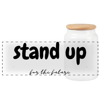 Stand Up for the future - Panoramic Cookie Jar with Wooden Lid - white - Front