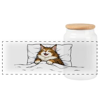 Chat endormi – Motif d’animal câlin mignon - Boîte à biscuits avec couvercle en bois - blanc - Devant