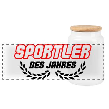 Lettrage sportif en contour rouge - Boîte à biscuits avec couvercle en bois - blanc - Devant
