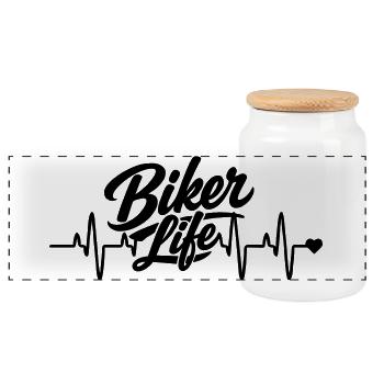 Biker herzfrequenz - Panorama Keksdose mit Holzdeckel - Weiß - Vorne
