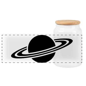 Saturn Planet Ring Silhouette - Panoramic Cookie Jar with Wooden Lid - white - Front
