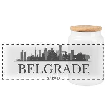 Belgrade, Serbie, silhouette de Belgrade - Boîte à biscuits avec couvercle en bois - blanc - Devant