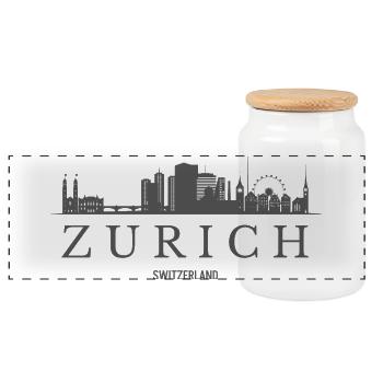 Zürich, Schweiz, Zürcher Skyline - Panorama Keksdose mit Holzdeckel - Weiß - Vorne