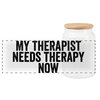 Mein Therapeut braucht jetzt selbst Therapie. - Panorama Keksdose mit Holzdeckel - Weiß - Vorne