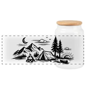 Camping Zelt - Panorama Keksdose mit Holzdeckel - Weiß - Vorne