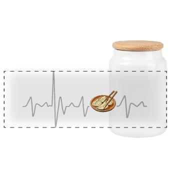 Goyza with Dumpling Heartbeat Japan Souvenir - Panoramic Cookie Jar with Wooden Lid - white - Front