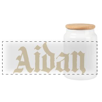 Aidan Gothic Name Design - Panorama Keksdose mit Holzdeckel - Weiß - Vorne
