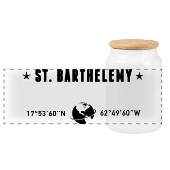 Coordonnées Caraïbes de Saint-Barthélemy : Globe - Boîte à biscuits avec couvercle en bois - blanc - Devant