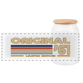 1961 - Panoramic Cookie Jar with Wooden Lid - white - Front