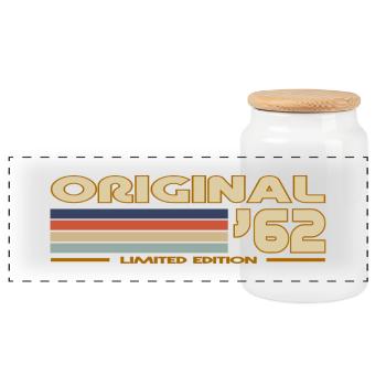 1962 - Panoramic Cookie Jar with Wooden Lid - white - Front
