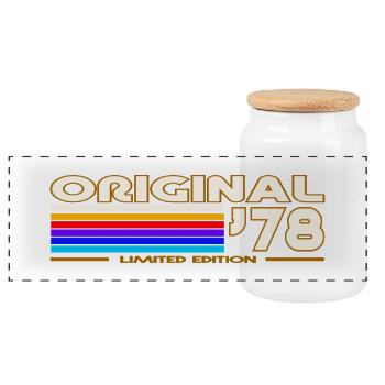 1978 - Panoramic Cookie Jar with Wooden Lid - white - Front