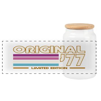 1977 - Panoramic Cookie Jar with Wooden Lid - white - Front