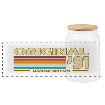Original 91 Retro Stripes - Panoramic Cookie Jar with Wooden Lid - white - Front