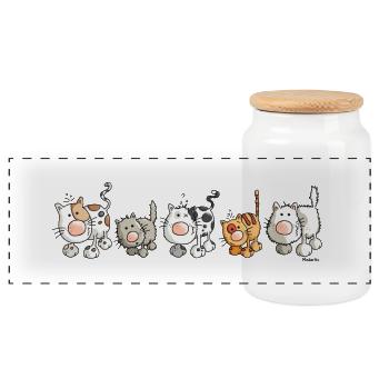 Chats drôles - Chat - Boîte à biscuits avec couvercle en bois - blanc - Devant