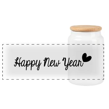 HAPPY NEW YEAR. NEW YEAR'S EVE. NEW YEAR - Panoramic Cookie Jar with Wooden Lid - white - Front
