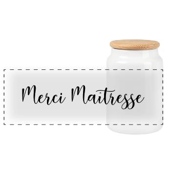 MERCI. MAÎTRESSE. MAÎTRE. MERCI MAÎTRESSE - Boîte à biscuits avec couvercle en bois - blanc - Devant