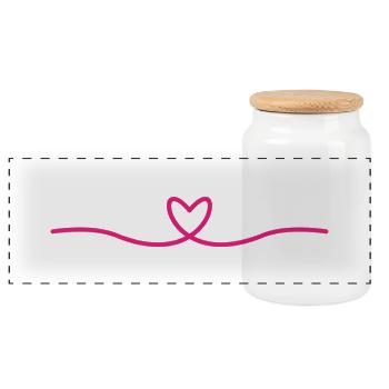 Minimal Herz Linie | Pink Love Design - Panorama Keksdose mit Holzdeckel - Weiß - Vorne
