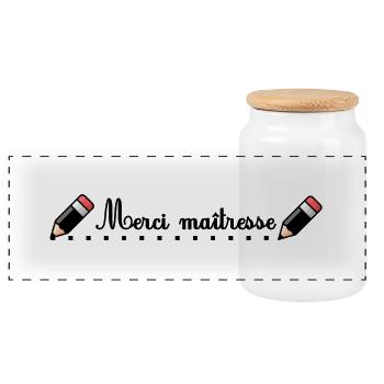 MAÎTRESSE. MAITRE. MERCI. MERCI MAÎTRESSE. MAITRES - Boîte à biscuits avec couvercle en bois - blanc - Devant