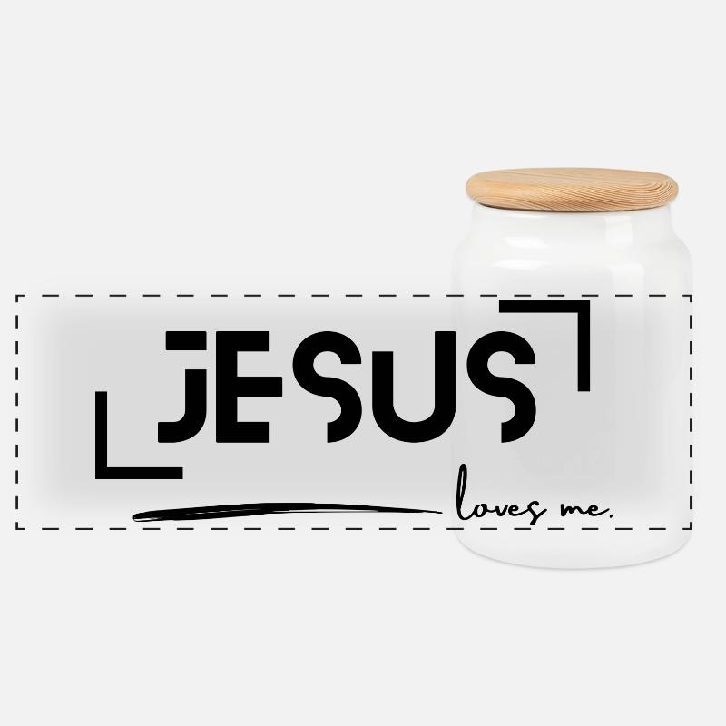 Jesus liebt mich - Panorama Keksdose mit Holzdeckel - Weiß