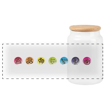 chiSigns 7 Chakras Yoga Motif - Boîte à biscuits avec couvercle en bois - blanc - Devant