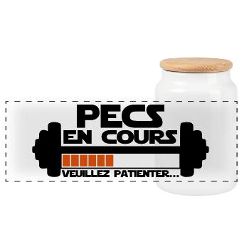 pecs en cours,citations,message,muscu - Boîte à biscuits avec couvercle en bois - blanc - Devant