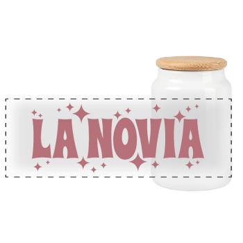 La Novia Girlfriend Engagement Wedding Gift - Panoramic Cookie Jar with Wooden Lid - white - Front