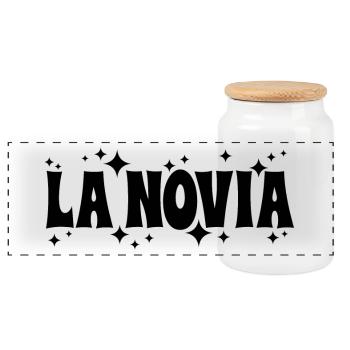 La Novia Girlfriend Engagement Wedding Gift - Panoramic Cookie Jar with Wooden Lid - white - Front