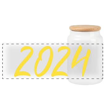 2024 Silvester Neujahr gelb - Panorama Keksdose mit Holzdeckel - Weiß - Vorne