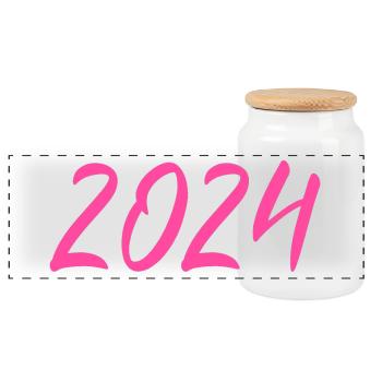 2024 Silvester Neujahr pink rosa - Panorama Keksdose mit Holzdeckel - Weiß - Vorne