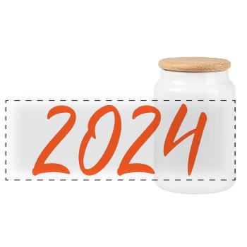 2024 Silvester Neujahr orangen - Panorama Keksdose mit Holzdeckel - Weiß - Vorne
