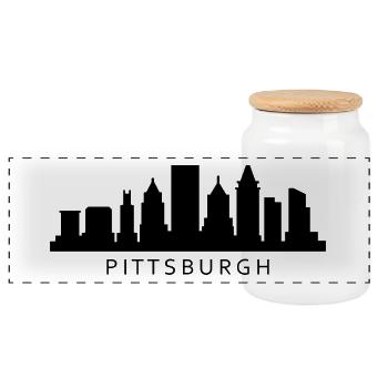 Silhouette de Pittsburgh - Boîte à biscuits avec couvercle en bois - blanc - Devant