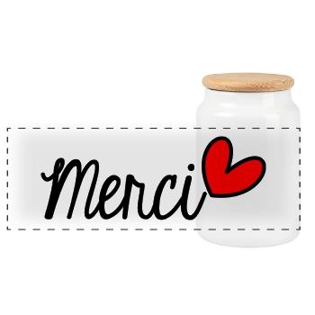 MERCI. THANKS. THANK YOU. ANNIVERSAIRE. NAISSANCE. - Boîte à biscuits avec couvercle en bois - blanc - Devant