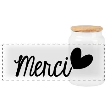 MERCI. THANKS. THANK YOU. ANNIVERSAIRE. NAISSANCE. - Boîte à biscuits avec couvercle en bois - blanc - Devant