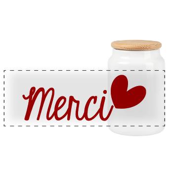 MERCI. THANKS. THANK YOU. ANNIVERSAIRE. NAISSANCE. - Boîte à biscuits avec couvercle en bois - blanc - Devant