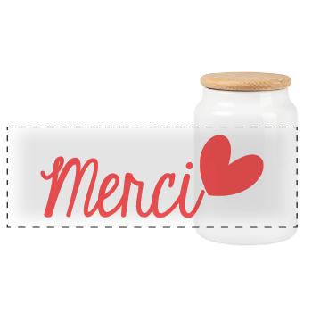 MERCI. THANKS. THANK YOU. ANNIVERSAIRE. NAISSANCE. - Boîte à biscuits avec couvercle en bois - blanc - Devant