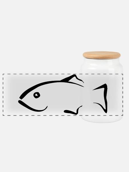 Fisch - Panorama Keksdose mit Holzdeckel - Weiß