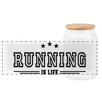 running is life - Panoramic Cookie Jar with Wooden Lid - white - Front