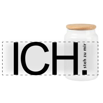ICH steh zu mir. - Panorama Keksdose mit Holzdeckel - Weiß - Vorne