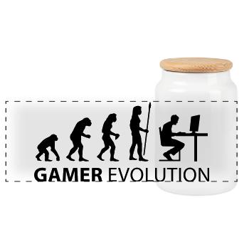 gamer evolution - Panoramic Cookie Jar with Wooden Lid - white - Front