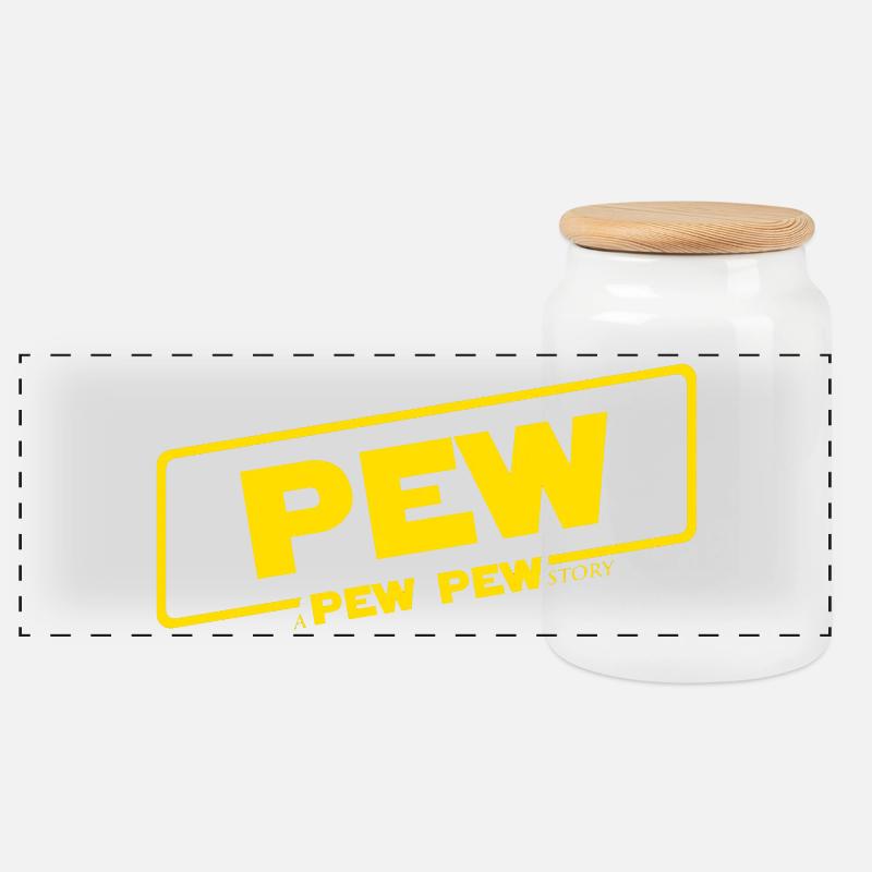 Eine Pew Pew Story - Panorama Keksdose mit Holzdeckel - Weiß