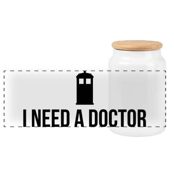 I need a Doctor - Panoramic Cookie Jar with Wooden Lid - white - Front