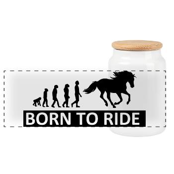 Born to Ride Pferd - Panorama Keksdose mit Holzdeckel - Weiß - Vorne